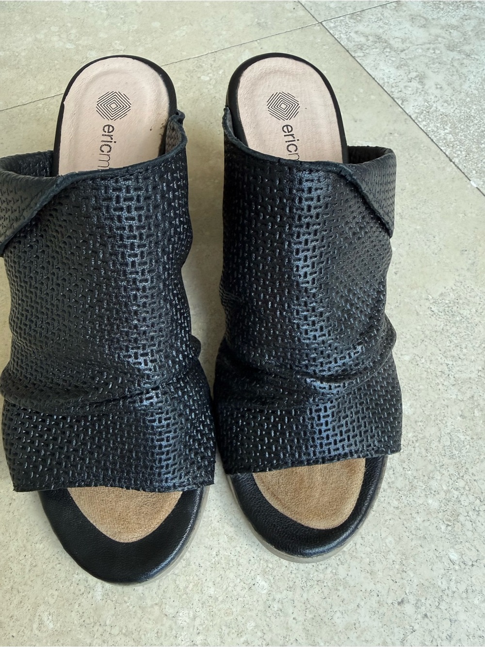 Eric Michael Black Leather Perforated Mule Heels Size 38 (US 7.5–8)